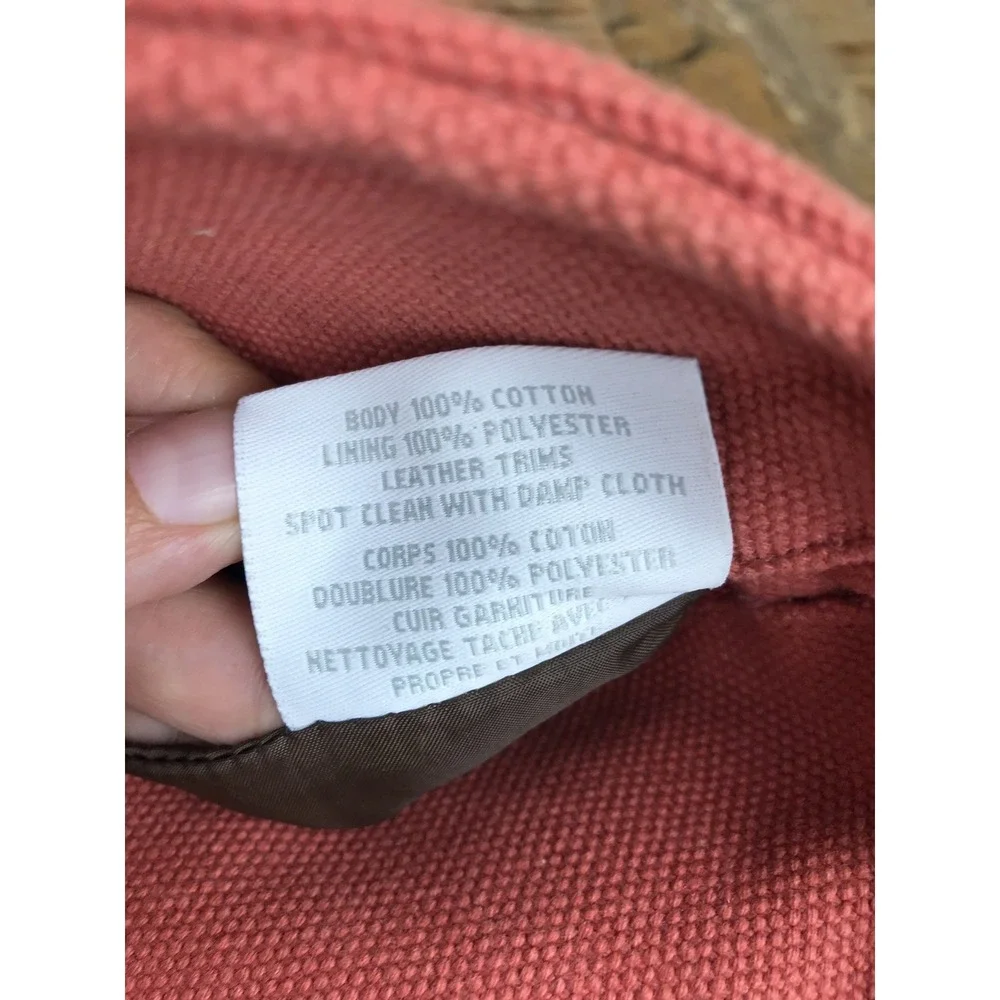Restoration Hardware Large Canvas Tote Heavy Bag Leather Handles Zip Coral